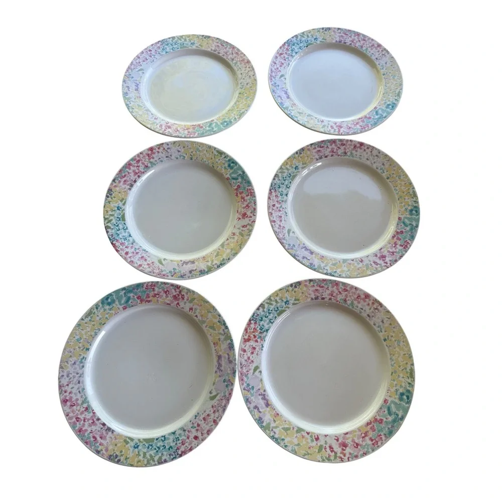 Set of 6 Newcor Mirage 6137 Dinner‎ Plates Vintage 1992 Floral Pastel Stoneware